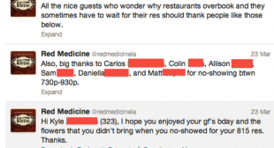 Restaurant Uses Twitter To Shame People Who Blew Off Reservations